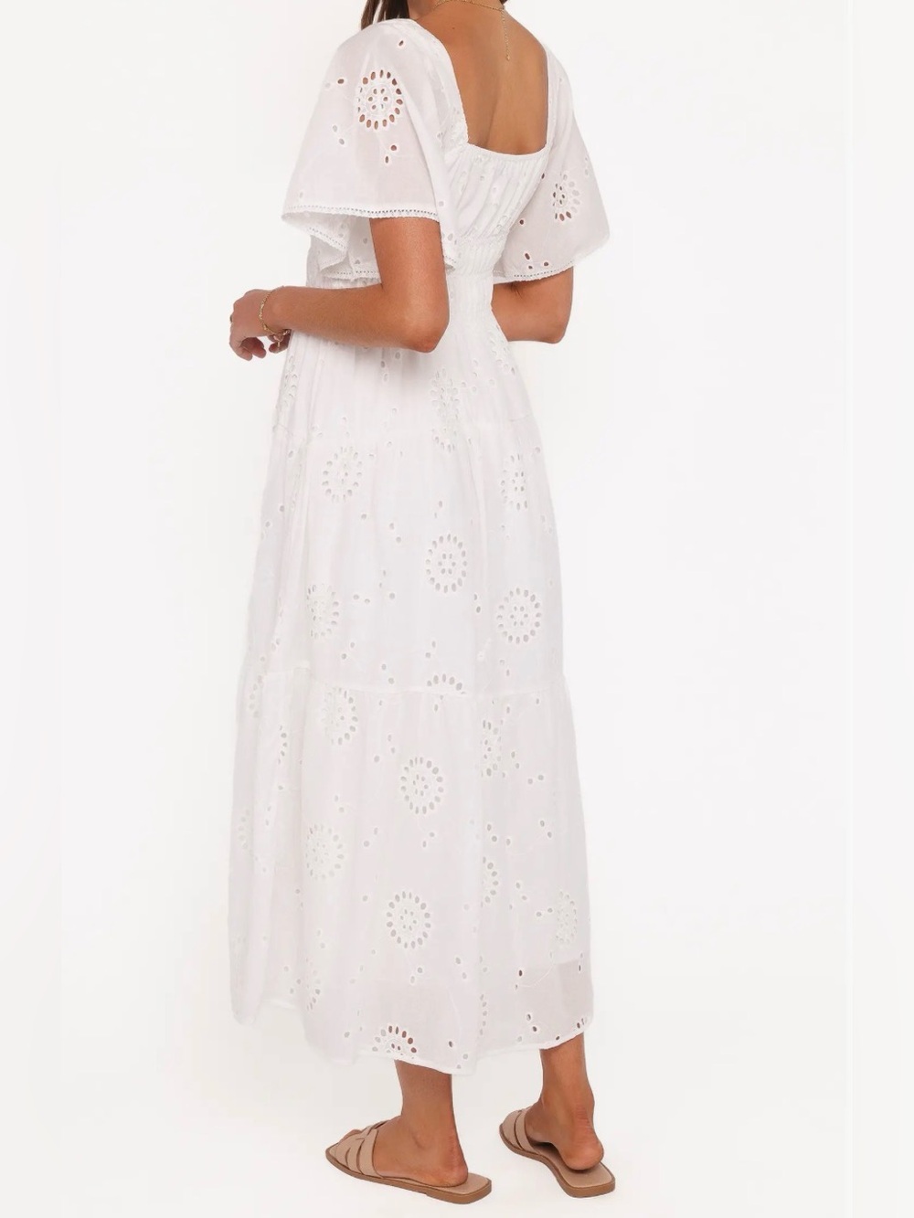 Petal + Pup | White Eyelet Smocked Whimsical Midi Dress - Picture 7 of 8